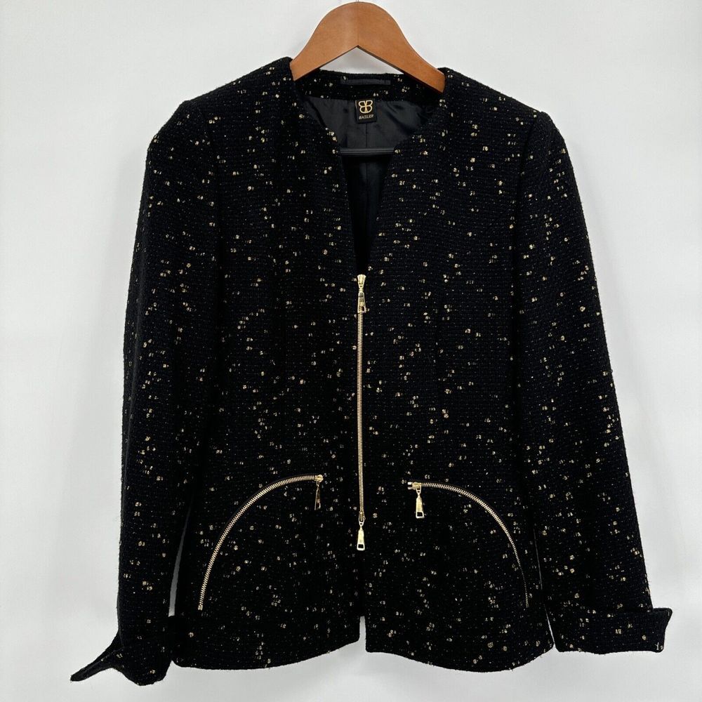 BASLER Size 34 Wool Blend Textured Evening/Career Jacket Black With Gold Accents
